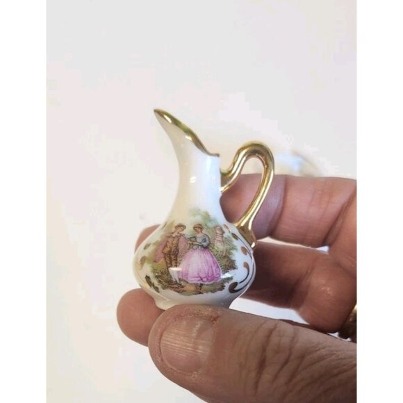 Vintage Limoges France Porcelain Miniature Pitchers Lot of 2 Couples Courting - Picture 3 of 6